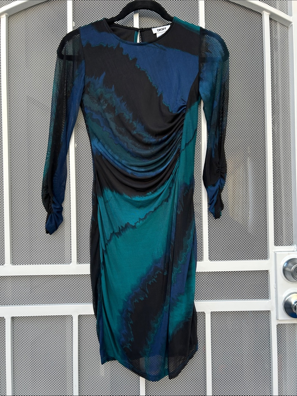 DKNY Teal & Black Long-Sleeve Sheath Dress